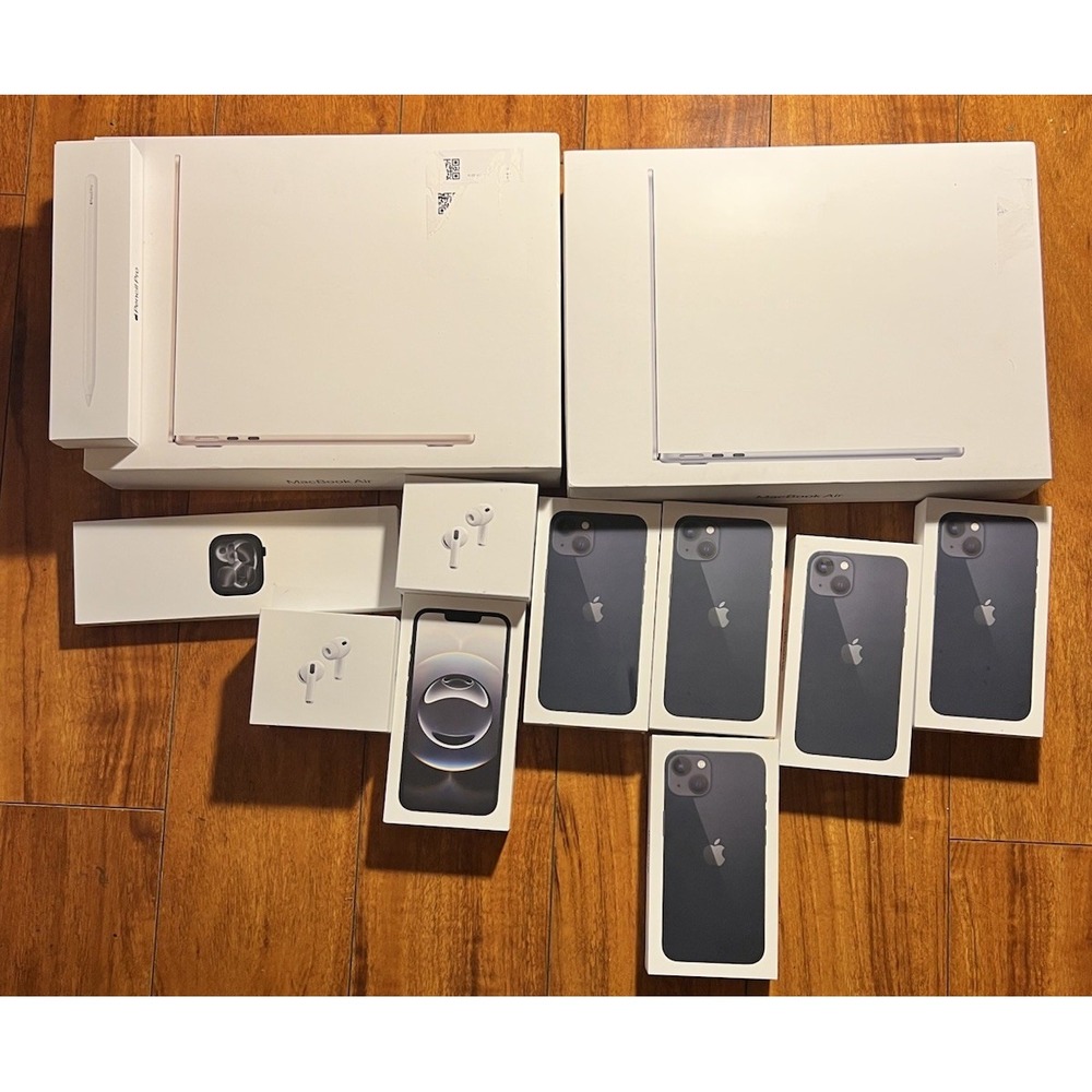 Apple Box Lot Of iPhones , MacBook Air, Pencil, AirPods Pro And Watch - EMPTY